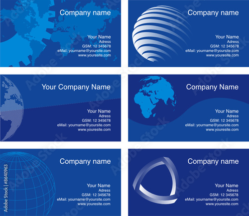 Business cards, blue series. Text is in the separate layer