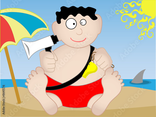 Lifeguard sitting on beach  - Vector