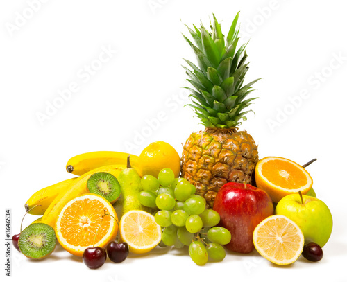 lot of fresh fruits isolated on white