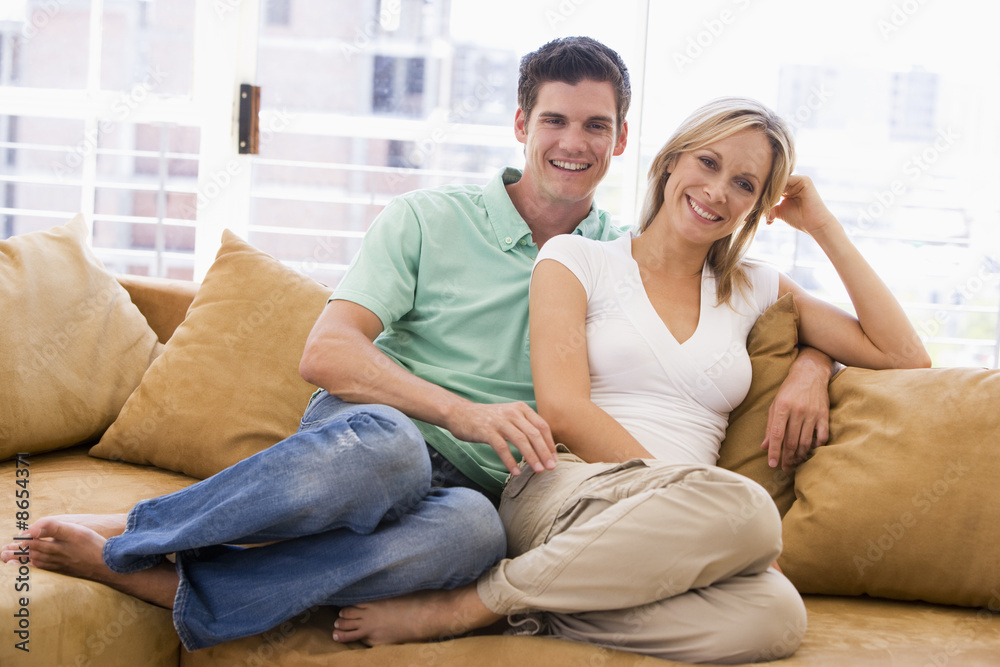 Couple in living room smiling