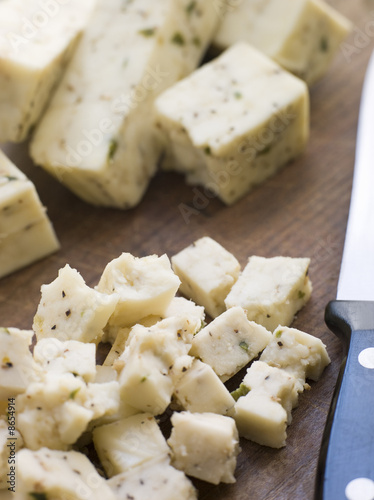 Pieces of Paneer Cheese with Spices