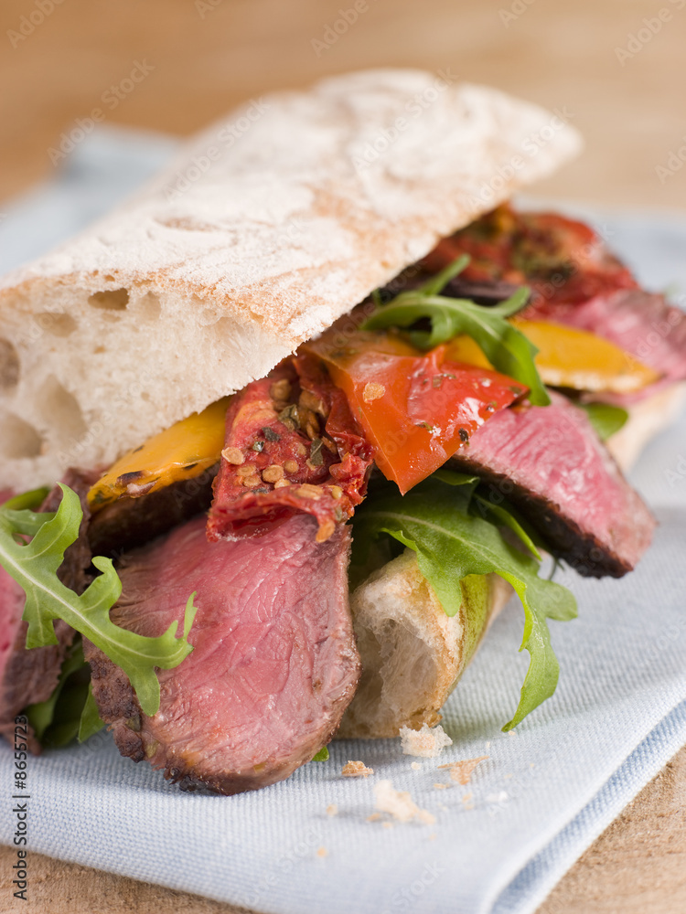 Sirloin Steak and Roasted Pepper Ciabatta Sandwich Sirloin Steak and Roasted Pepper Ciabatta Sandwich