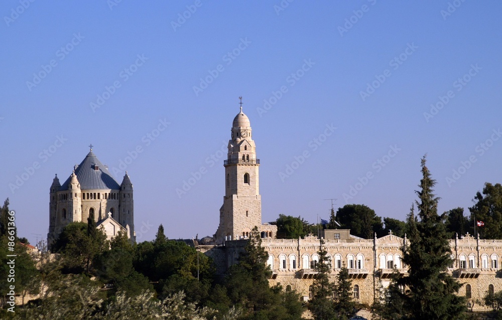 View of Cathedral in Jerusalem against blue sky