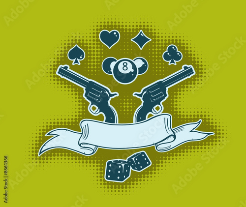 Vector stylish wallpaper with guns and ribbon