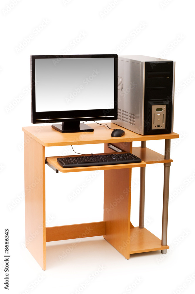 Computer and desk isolated on the white Computer and desk isolated on the white