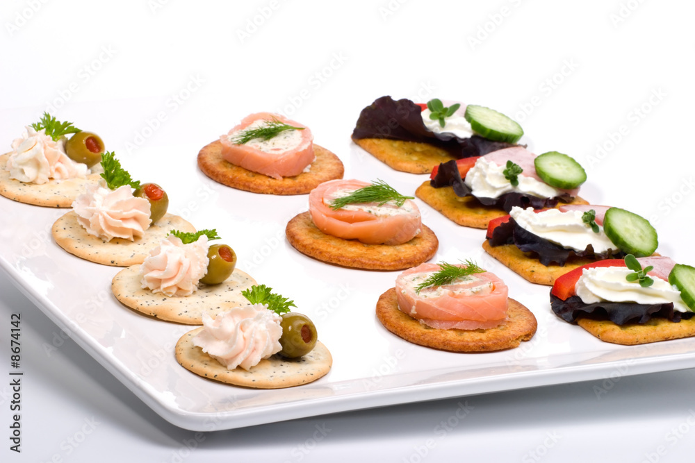 Tray full of fresh canapes Tray full of fresh canapes