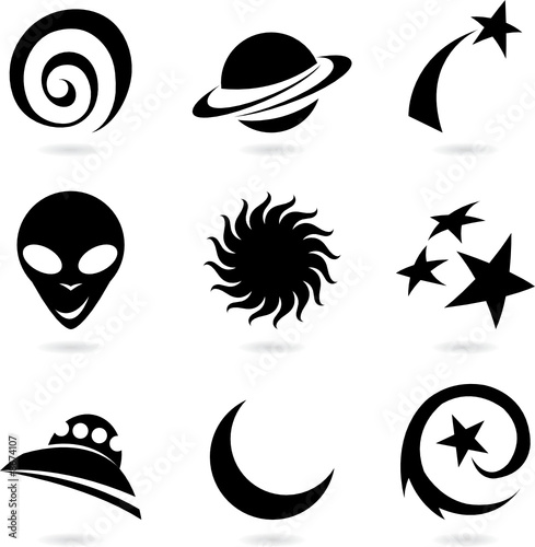a silhouette set of fun space icons