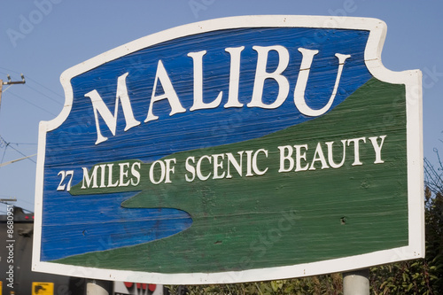 Signature Malibu sign along Pacific Coast Highway photo