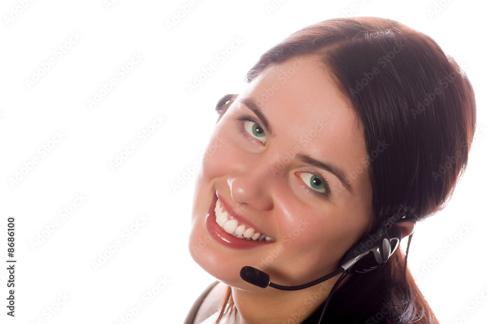 hotline operator with headset isolated on white hotline operator with headset isolated on white