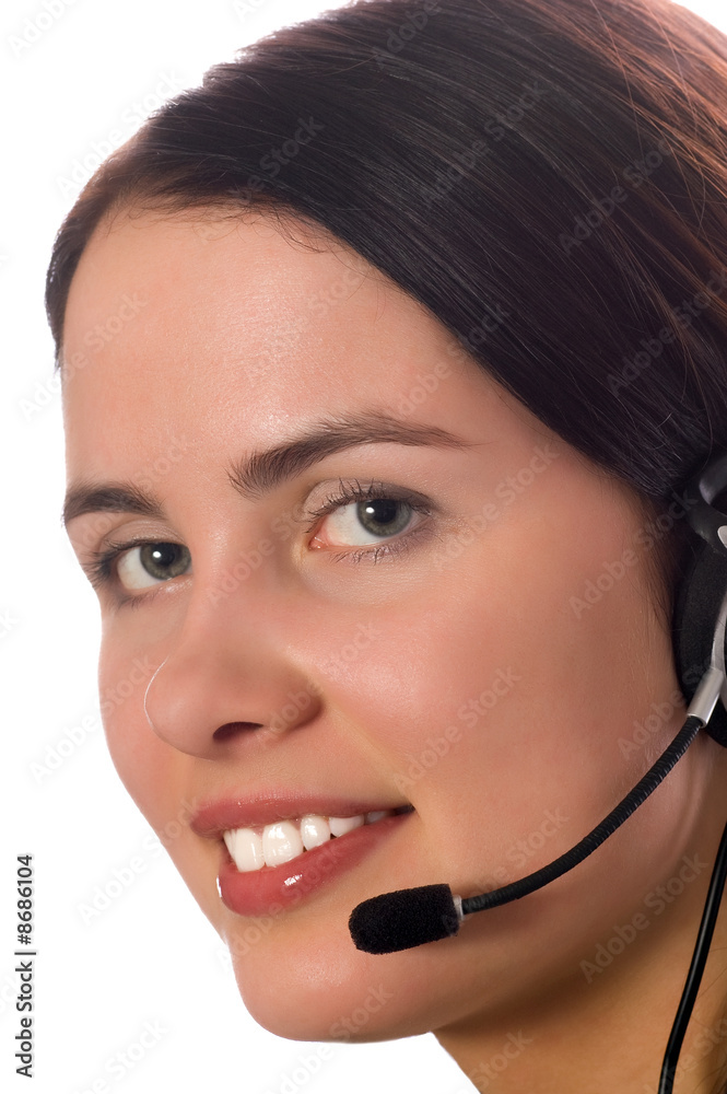 hotline operator with headset isolated on white hotline operator with headset isolated on white
