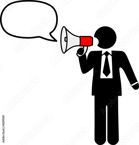 Big Mouth Business Symbol Man to Broadcast Talk in Bullhorn