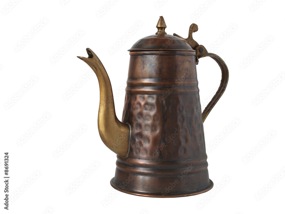 Old brazen coffee-pot standing on white background Old brazen coffee-pot standing on white background