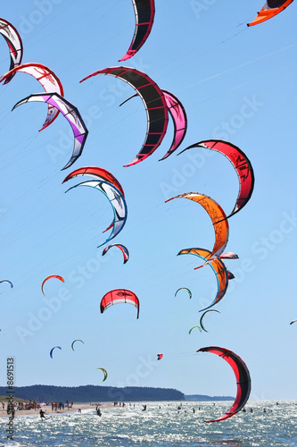 Kiteboarding kites in the sky