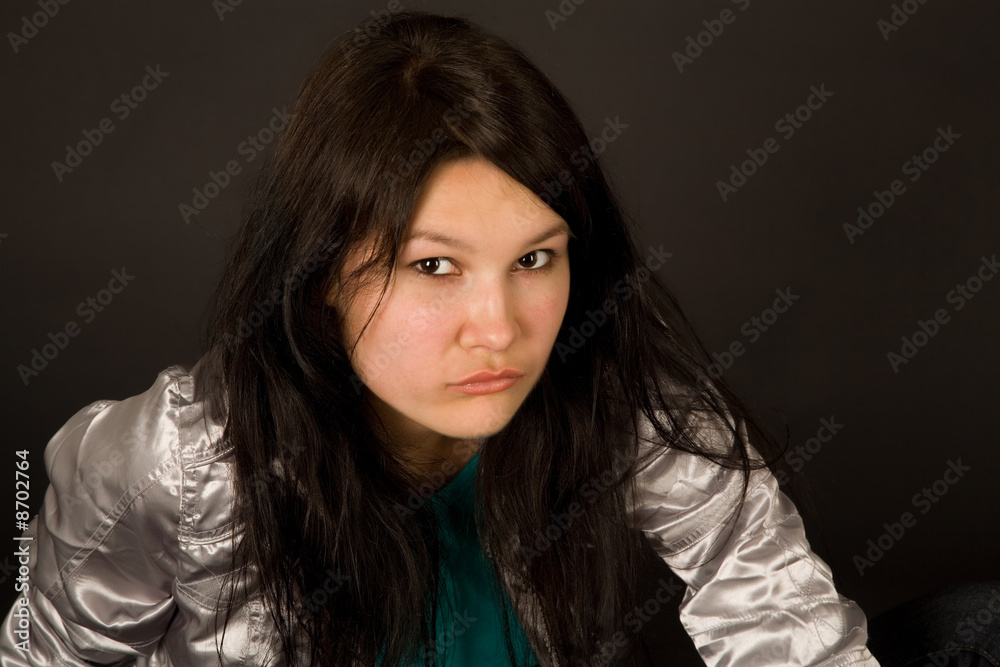 Beautiful girl in silver jacket Beautiful girl in silver jacket