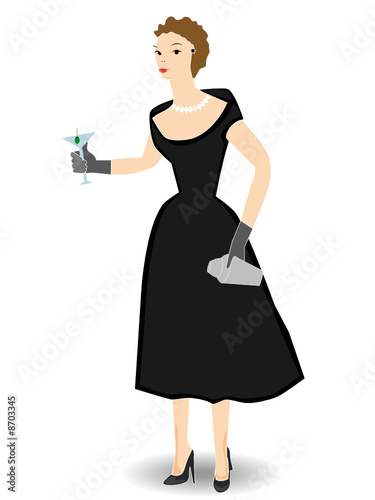 1950s woman holding cocktail Isolated - Vector