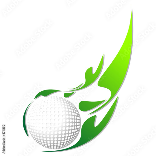 Golf ball with green effect isolated over white background