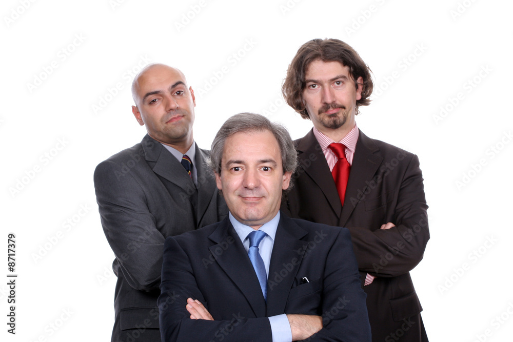 Business team posing - Happy Manager, bored employees Business team posing - Happy Manager, bored employees