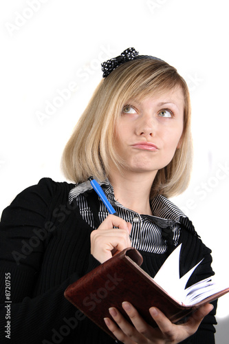Thinking and writing girl