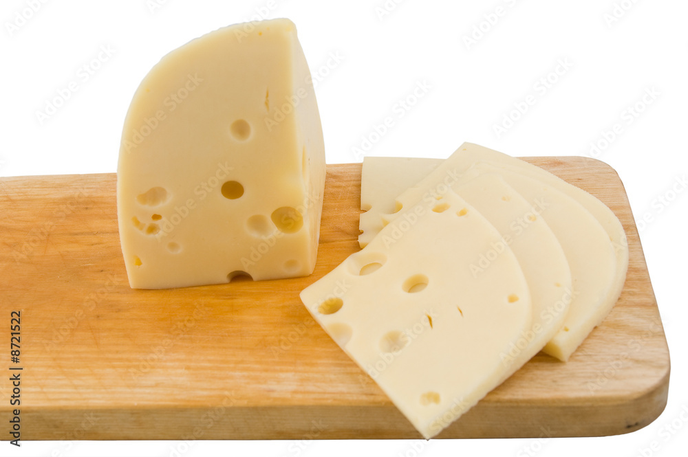 Sliced swiss cheese on white background Sliced swiss cheese on white background