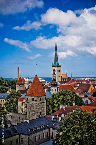 HDR view of Olevste church and old town of Tallinn