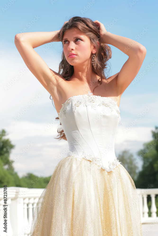 girl on background blue sky