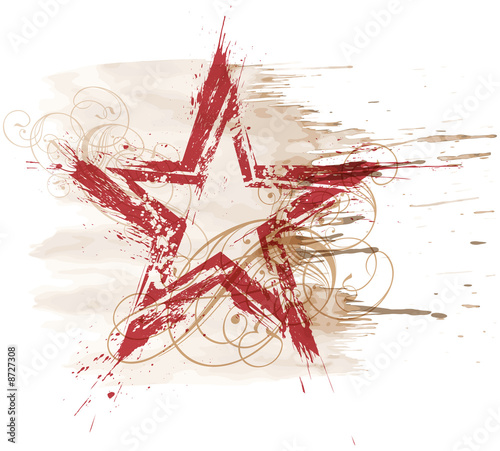 Grunge watercolor star & floral ornament