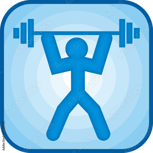 Weightlifting icon in blue square