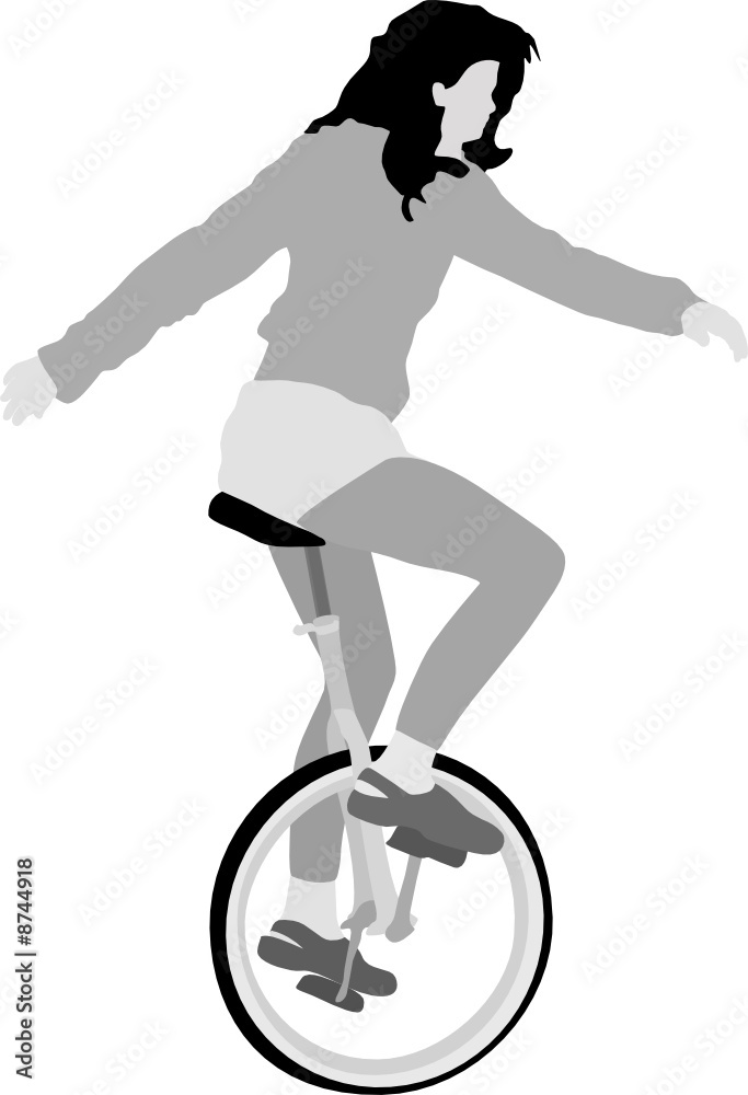 young girl riding unicycle, vector illustration young girl riding unicycle, vector illustration