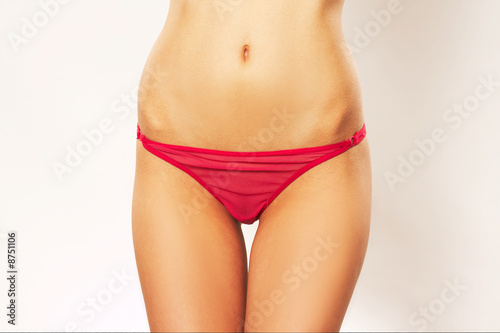 woman in red underwear on white
