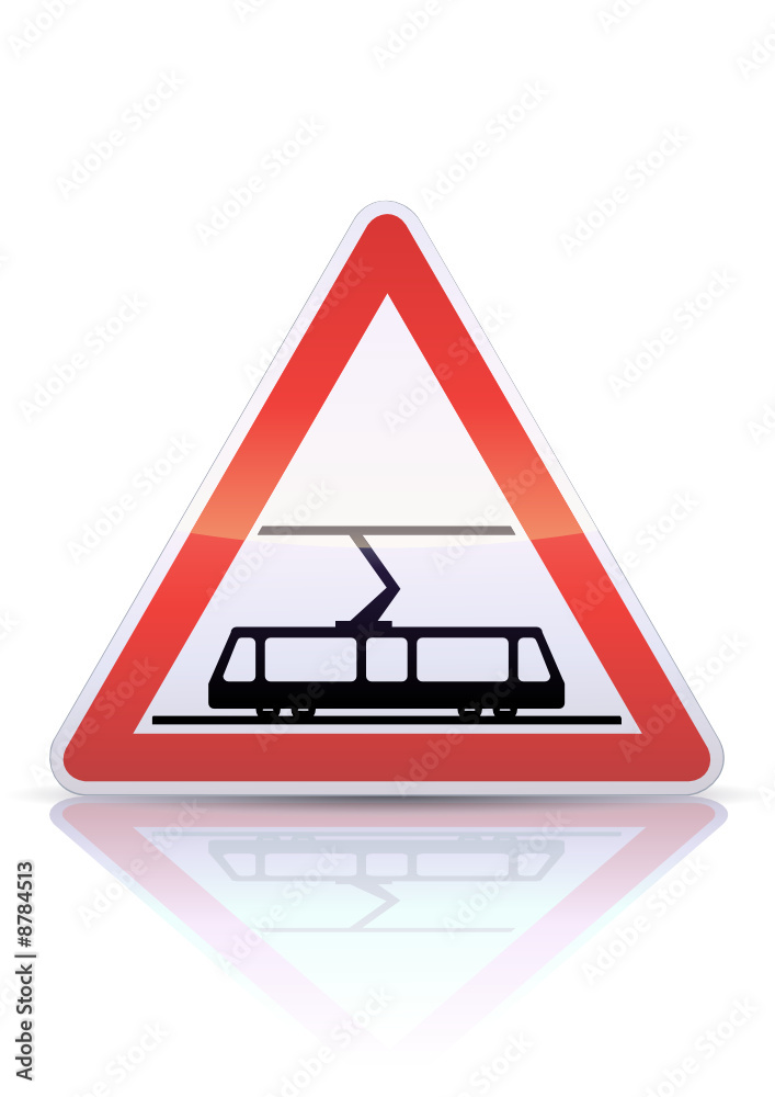 Panneau de danger traversée de voies de tramways (reflet métal) Panneau de danger traversée de voies de tramways (reflet métal)