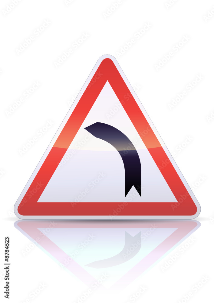 Panneau de danger virage à gauche (reflet métal) Panneau de danger virage à gauche (reflet métal)