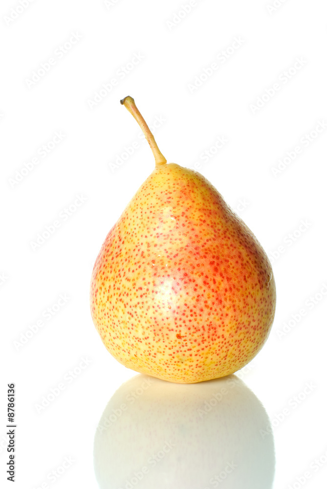 Single spotty yellow-red pear isolated on the white background Single spotty yellow-red pear isolated on the white background