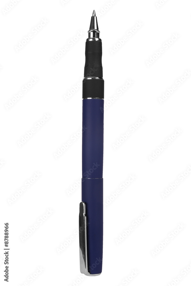 Black and blue metal pen isolated over white Black and blue metal pen isolated over white