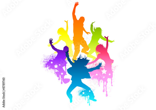 Young and fit people jumping with joy! Vector illustration.