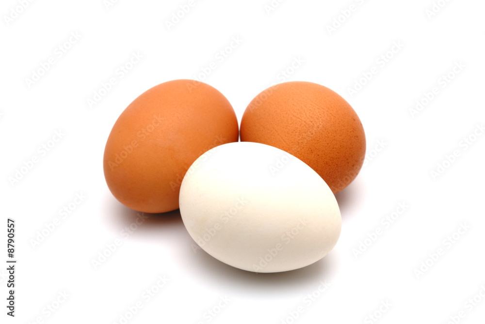 Three chicken eggs on a white background largly Three chicken eggs on a white background largly