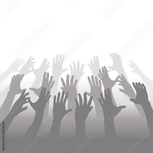 Hands of a Crowd of People Reach for Copyspace
