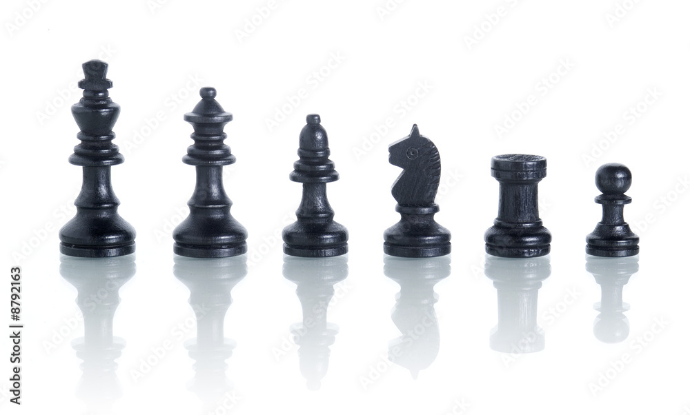 complete set of chess pieces isolated on white with reflection complete set of chess pieces isolated on white with reflection