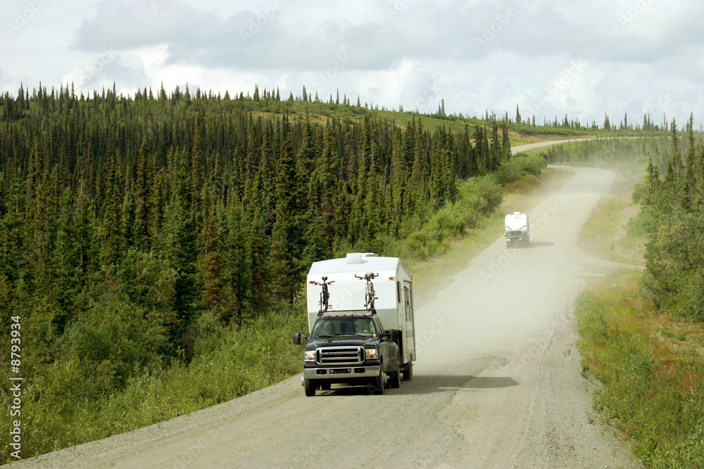RV on Dempster Highway above Arctic Circle, Canada RV on Dempster Highway above Arctic Circle, Canada
