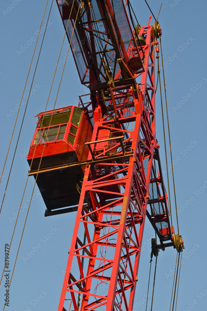 under consrtuction series: red crane cabin in the sun light under consrtuction series: red crane cabin in the sun light