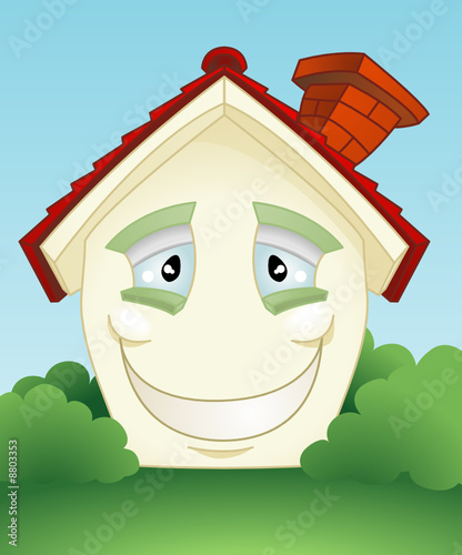 Happy smiling house character