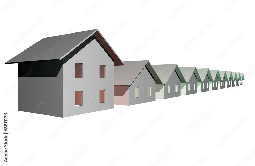 3D render of modern houses isolated over white background 3D render of modern houses isolated over white background