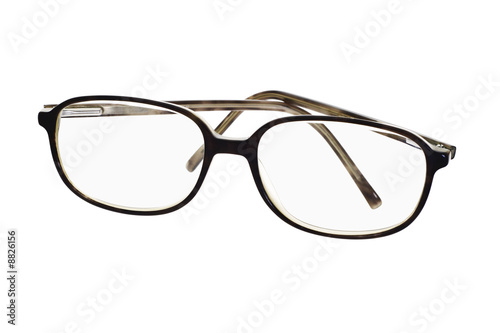 Dark color plastic frame spectacles on white background