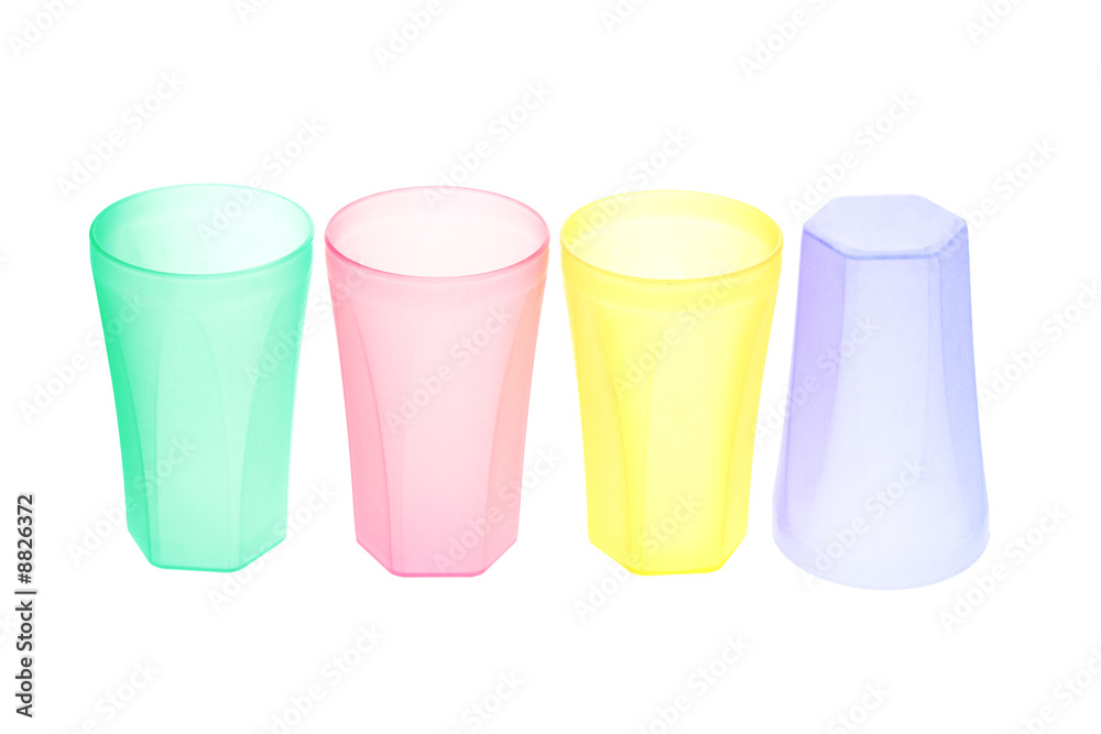 colorful plastic cups on white background colorful plastic cups on white background