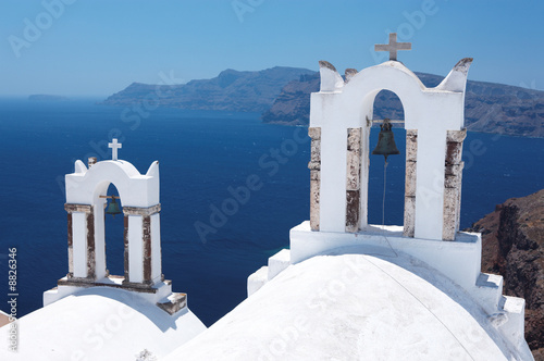 Wonderful view of City buildings and bay on Santorini, Greece