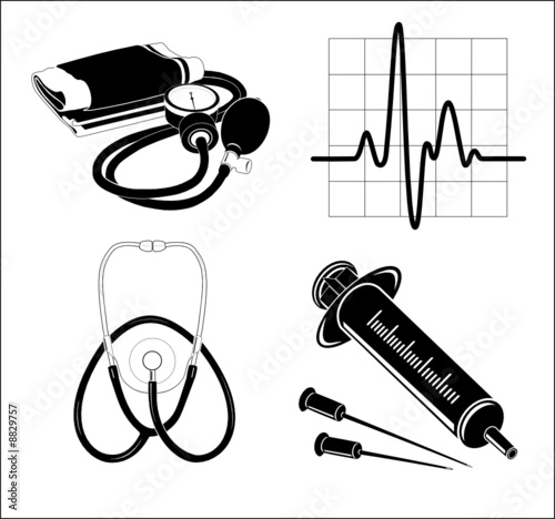 Vector medical icons. Black and white. Simply change.