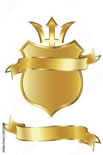 golden shiled and ribbon