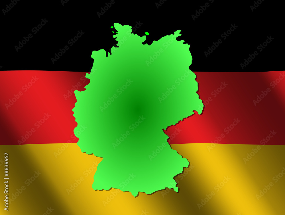 map of Germany on rippled German flag illustration map of Germany on rippled German flag illustration