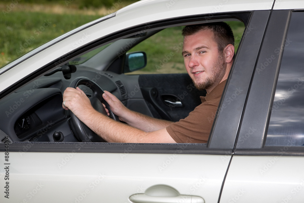 happy man traveling by car happy man traveling by car