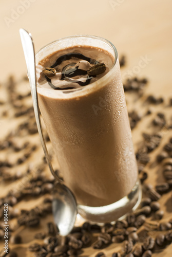 cold fresh ice coffee with chocolate close up photo