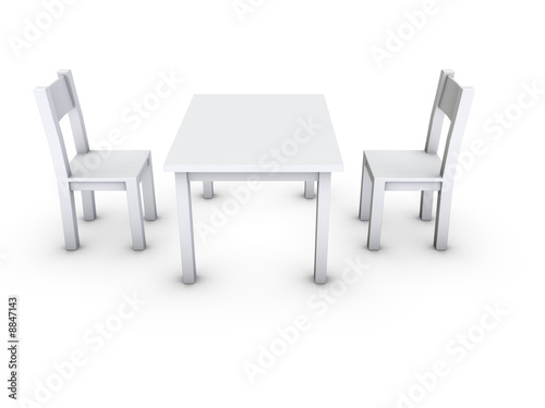 An isolated simple gray table and chair on white background